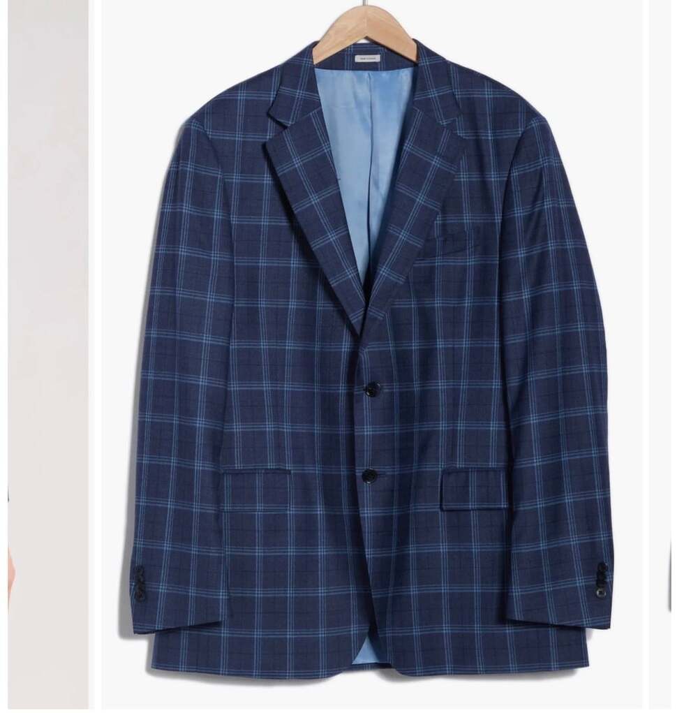 Peter Millar Flynn Classic Fit Blue Plaid Wool Sport Coat Blazer